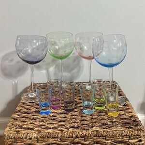 Colored Barware Set: Set of 4 Wine Glasses & 6 Shot Glasses